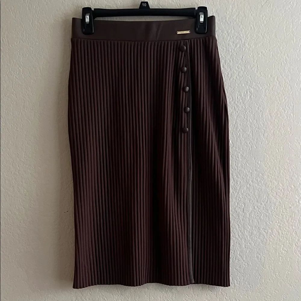 Like New! Marc New York Midi Knitted Ribbed Skirt with Faux Leather Trim in XS